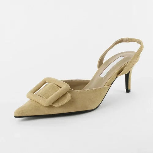 Sandals Pointed Toe High Heels Stiletto Square Buckle Large Size Single Shoes