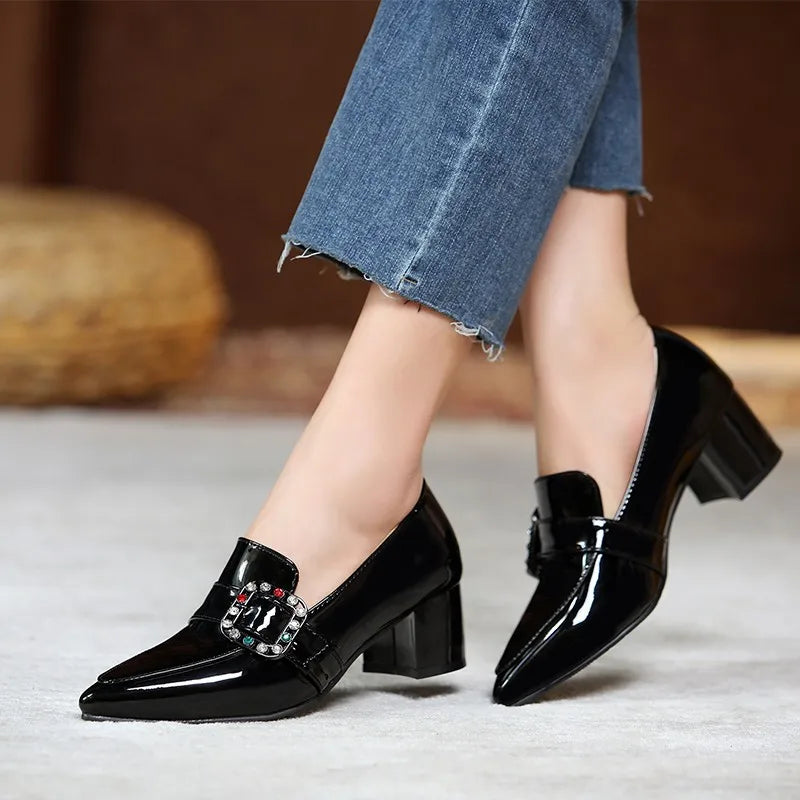 Elegant Medium Heels Pumps Woman Nude Green Black Pointed Toe Party Office Wedding Shoes Large Size 44 45