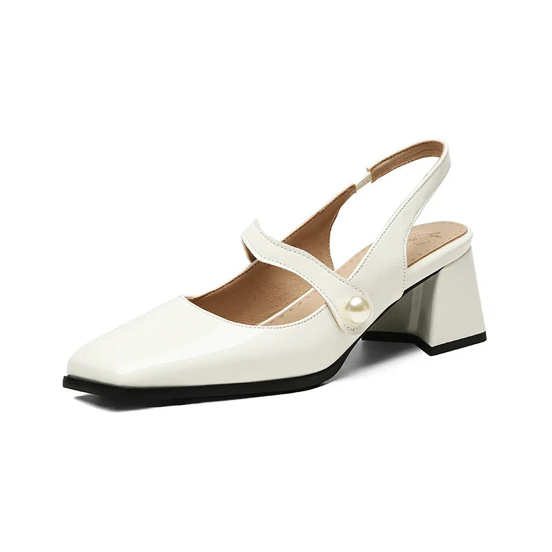 Slingback Sandals Square Toe Patent Leather Block High Heeled Mary Jane Shoes Gold Silver