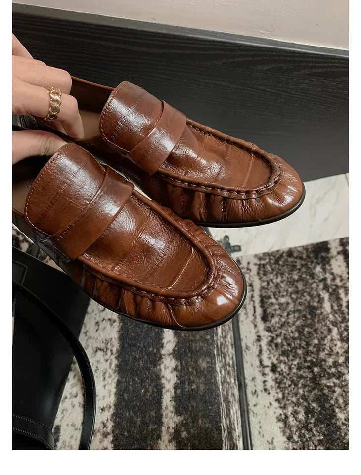 Pleated Design Loafers Comfort Low-Heel Flats