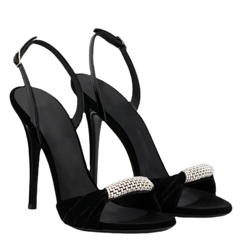 Suede Fine High Heels Open Toe Rhinestone Party Elegant Sandals Wedding Shoe Bride Sandalias Mujer
