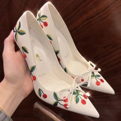 and pointed shallow embroidered butterfly wedding shoes thin high-heeled banquet dress small size shoe