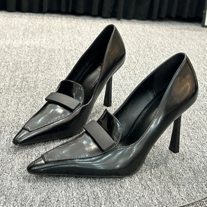 Pointed Toe Patent Leather High Heels Sewing Thin Heel Shoes Elegant Comfort Commuting Office Shoes