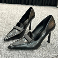 Pointed Toe Patent Leather High Heels Sewing Thin Heel Shoes Elegant Comfort Commuting Office Shoes