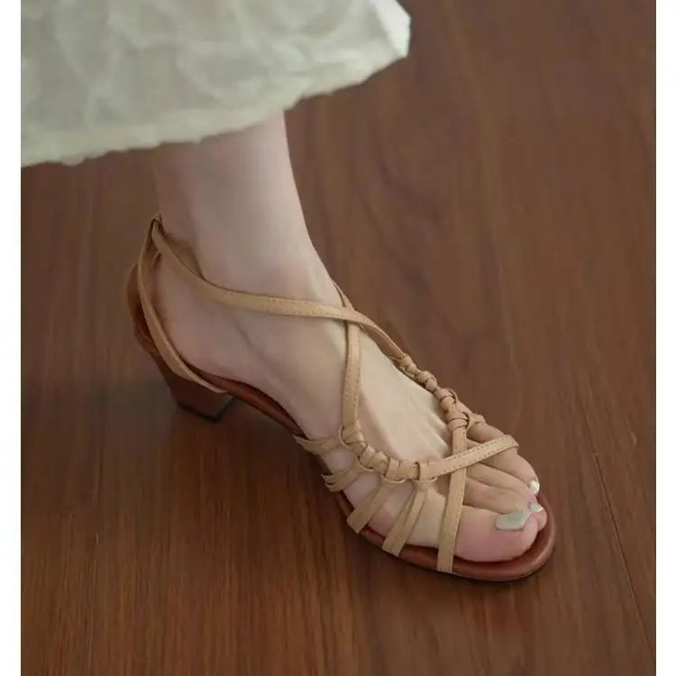 Vintage Open Toe Thick Heel Sandals