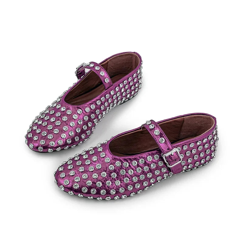 Casual Comfort Flat Mary Jane Single Shoes European and American Rivet Buckle Shoes Dance Shoes