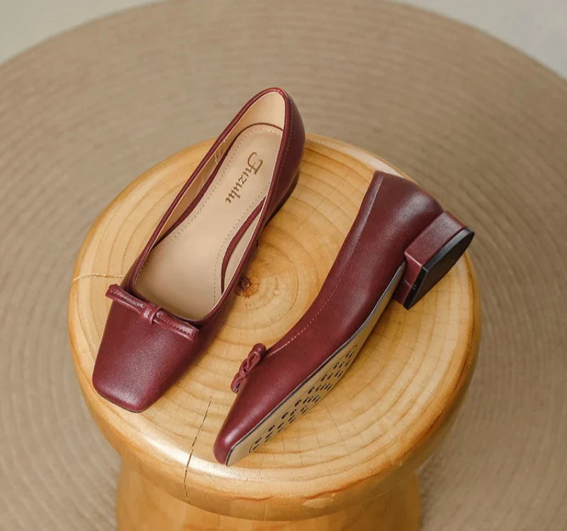 Single Shoes Retro Simple Mary Jane Square Head Shallow Mouth Comfortable Soft Leather Shoes