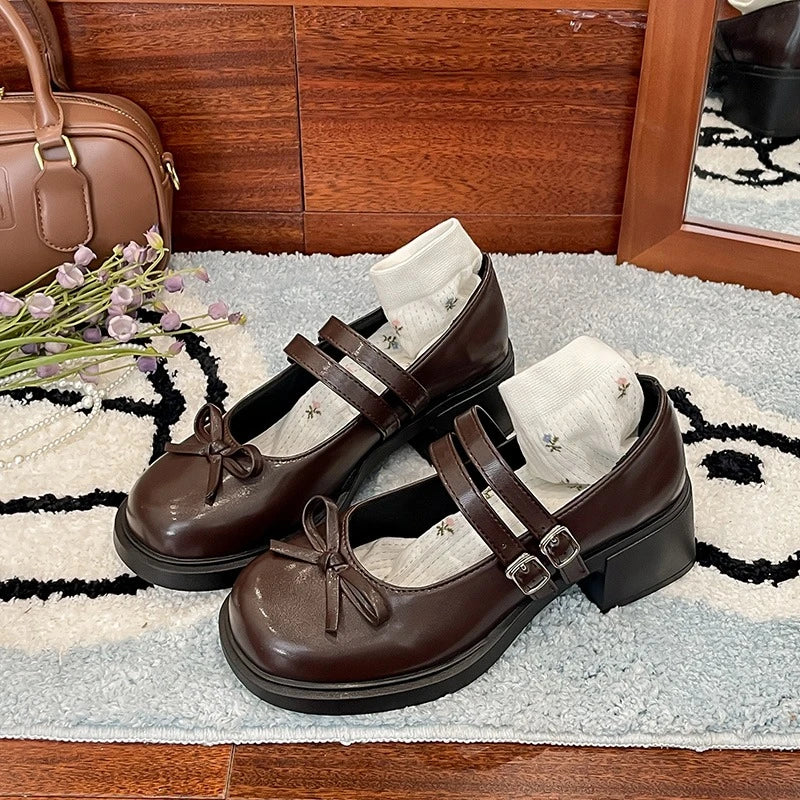 Dresses Mary Jane Shoes Elegant Causal Uniform Performance Shoes Lolita Bowknot Woman Low-heeled Shoes