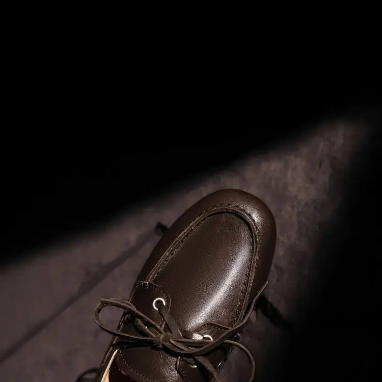 Leather Flats Shoes Loafers Round toe Vintage Suede Leather Casual British Style Flat Single Shoes
