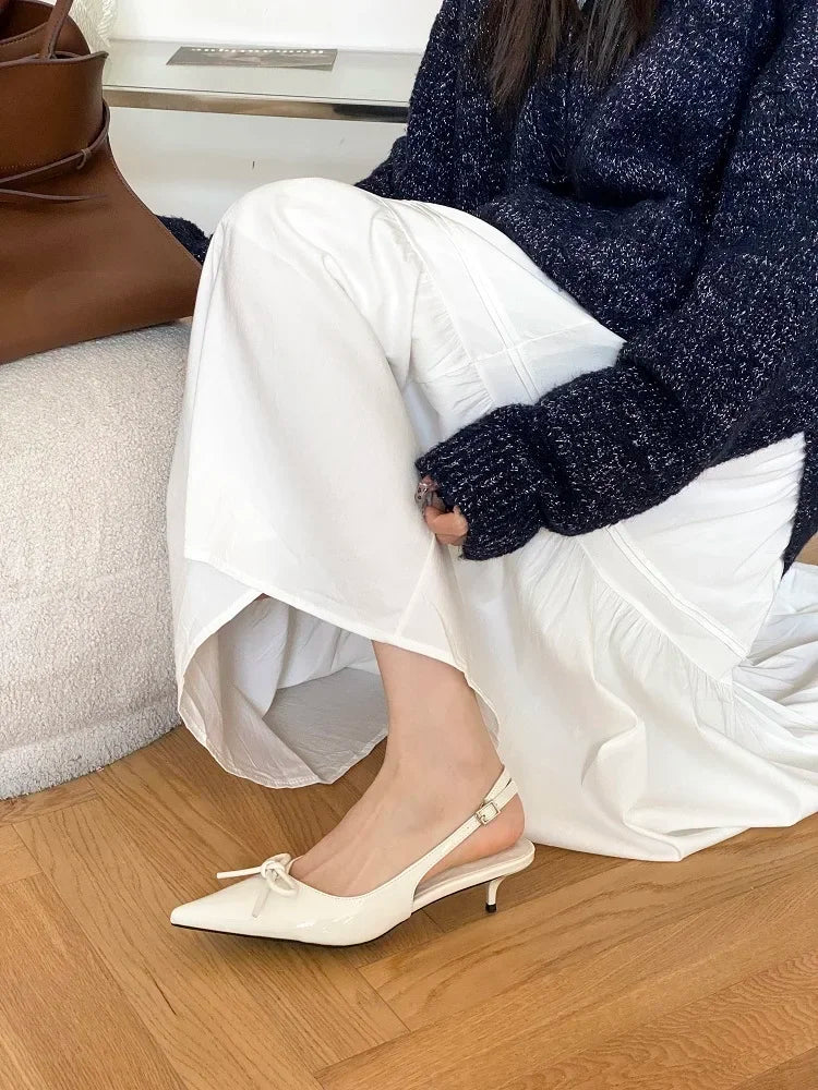 Style Thin Low Heels Butterfly-knot Woman Pumps Elegant Pointed Toe Buckle Strap Party Wedding