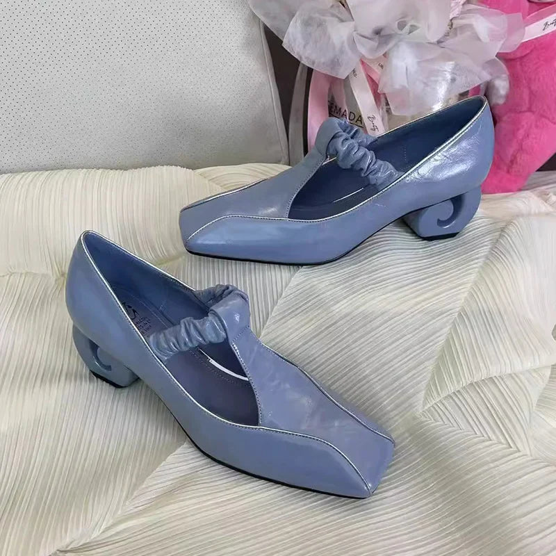 Sandals Square Toe High Heels Shoes Woman Brand Dress Leather Shoes Chunky Pumps Mujer De Sandalias