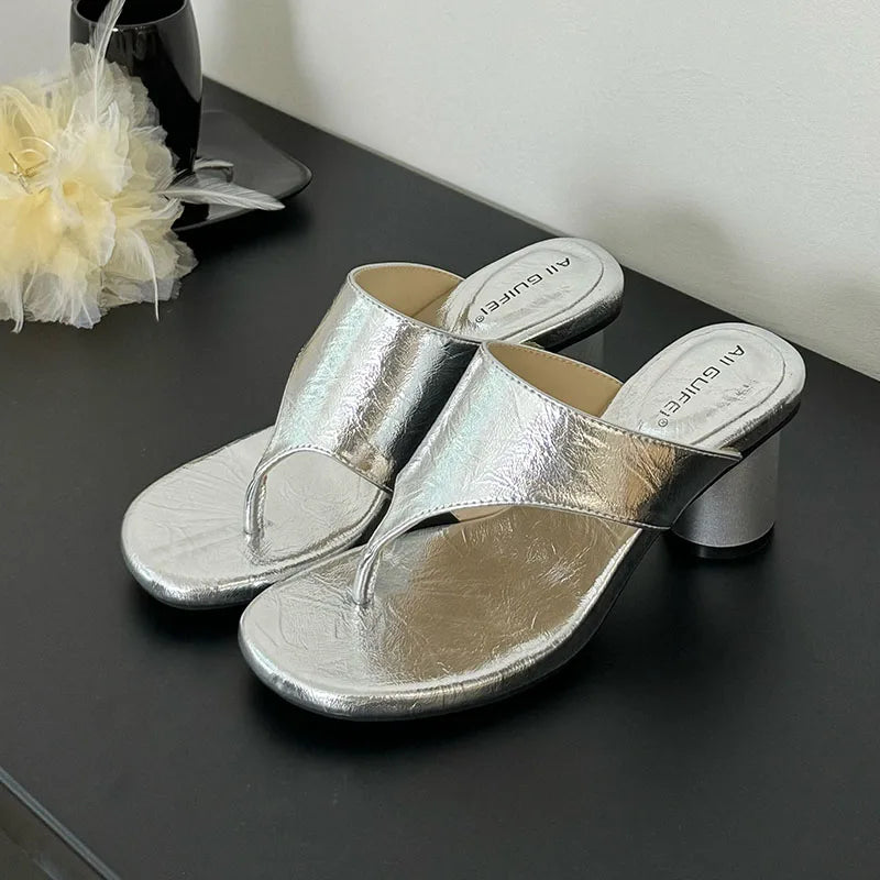 Red Footwear Round Heels Slippers Flip flops Elegant Heeled Sandals Slides