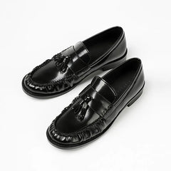 Patent Leather Tassel Design Loafers Square Heel Flat Shoes Comfortable College Style Shoes Zapatos De Mujer
