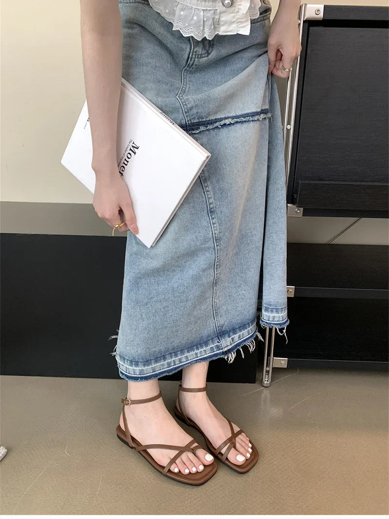 Gladiator Elegant Narrow Band Clip Toe Shoes Comfort Flats Beach Sandalias