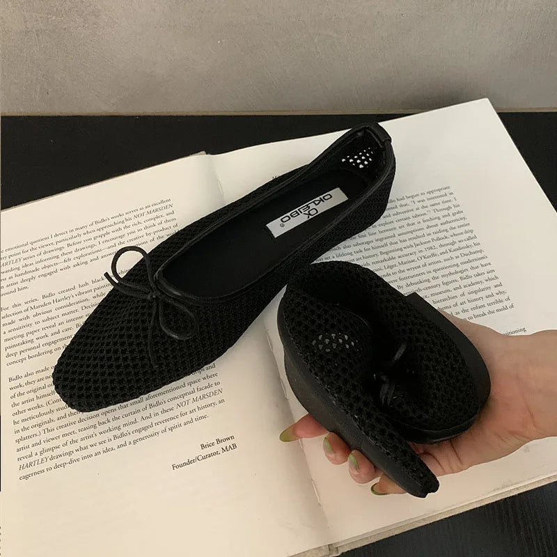Mesh Flats Slip On Shoes Shallow Butterfly-Knot Ballet Flats Dance Shoes 2025