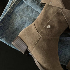 plus size 34-42 natural suede leather metal buckle slip-on flats autmn knee high boots fold casual boots shoes