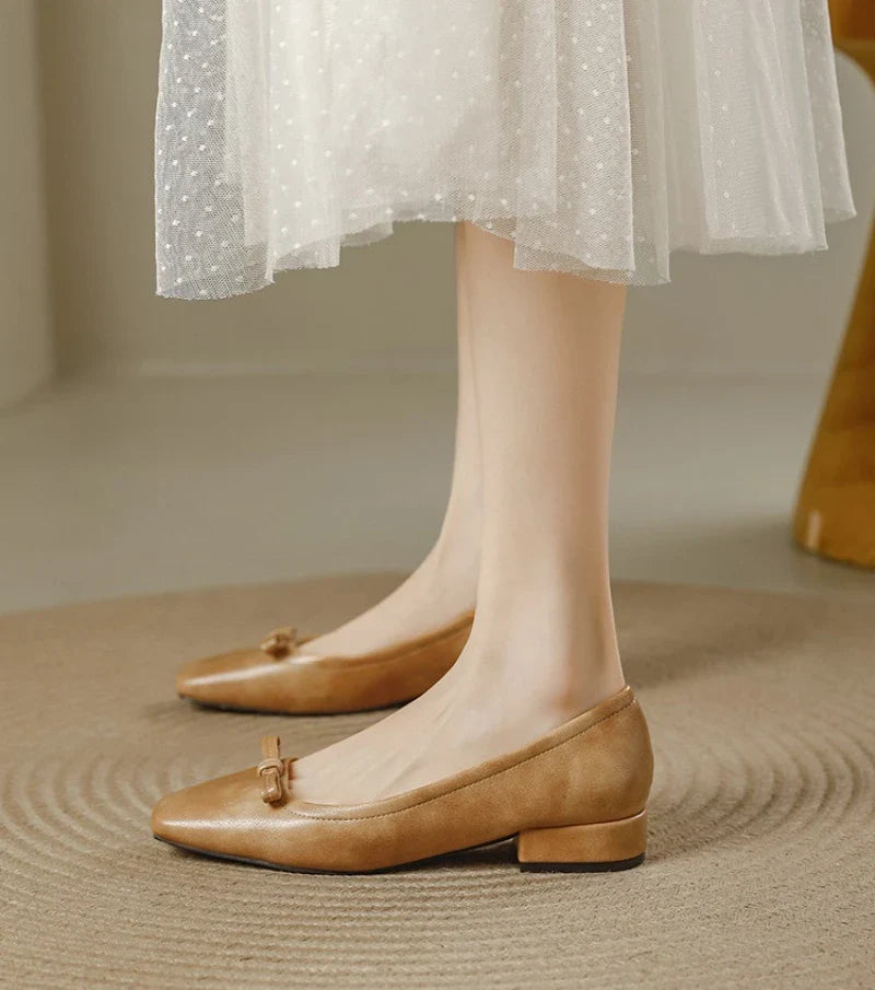 Single Shoes Retro Simple Mary Jane Square Head Shallow Mouth Comfortable Soft Leather Shoes
