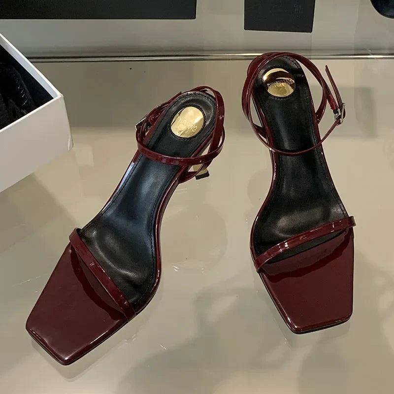 Thin Heels Sandals Open Toe Ankle Strap High Heels Simple Elegant Party Shoes