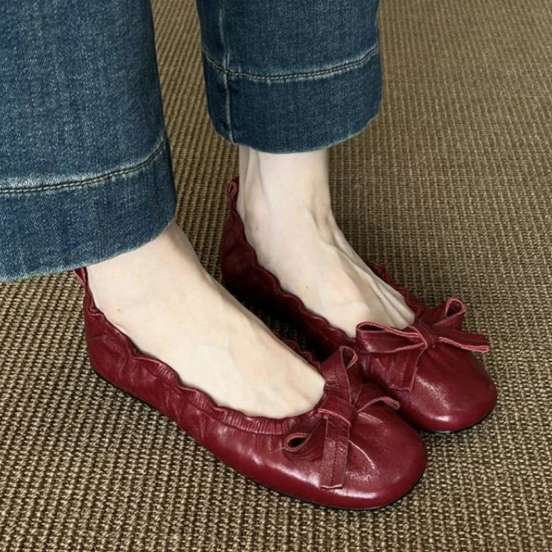 Mary Janes Shoes Ballet Versatile Bow Single Shoes Elegant Daily Dress Flat Shoes Zapatos De Mujer