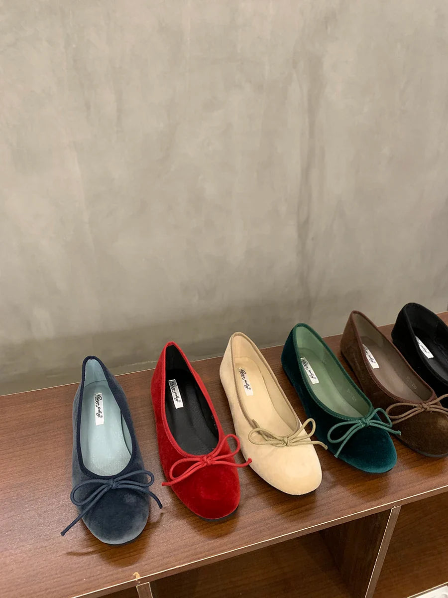 Red Flat Shoes Shallow Slip On Elegant Ballerinas Shoes Soft Flat Heel Outdoor Casual Mary Jane