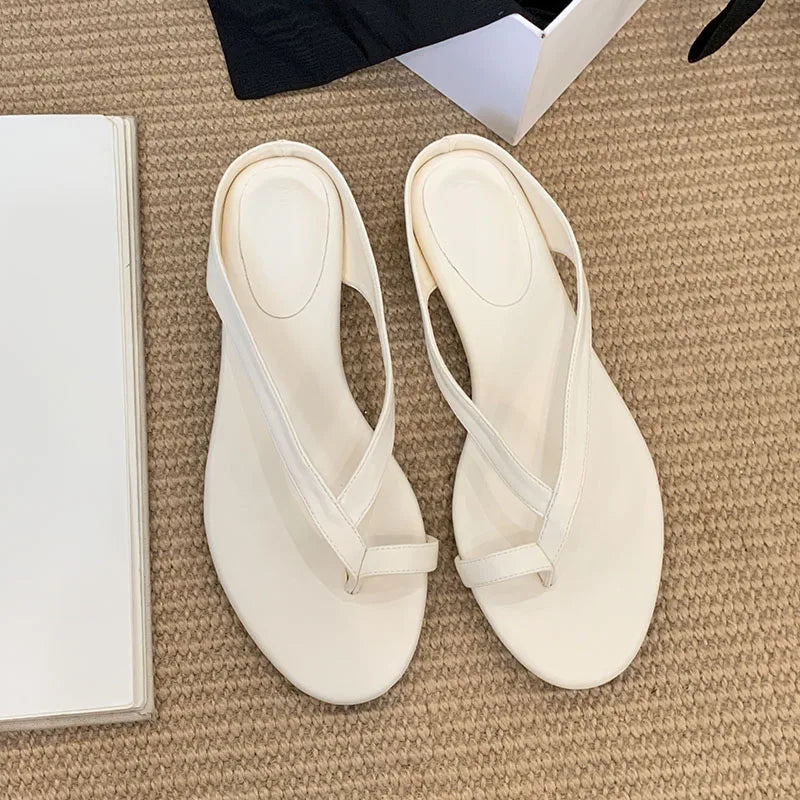 Low Heel Slippers Flip flops Shoes Round Toe Heeled Slippers Shoes