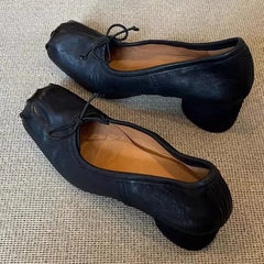 Square Toe wrinkled Mary Jane Shoes Soft Leather Round Heel Ballerina Shoes