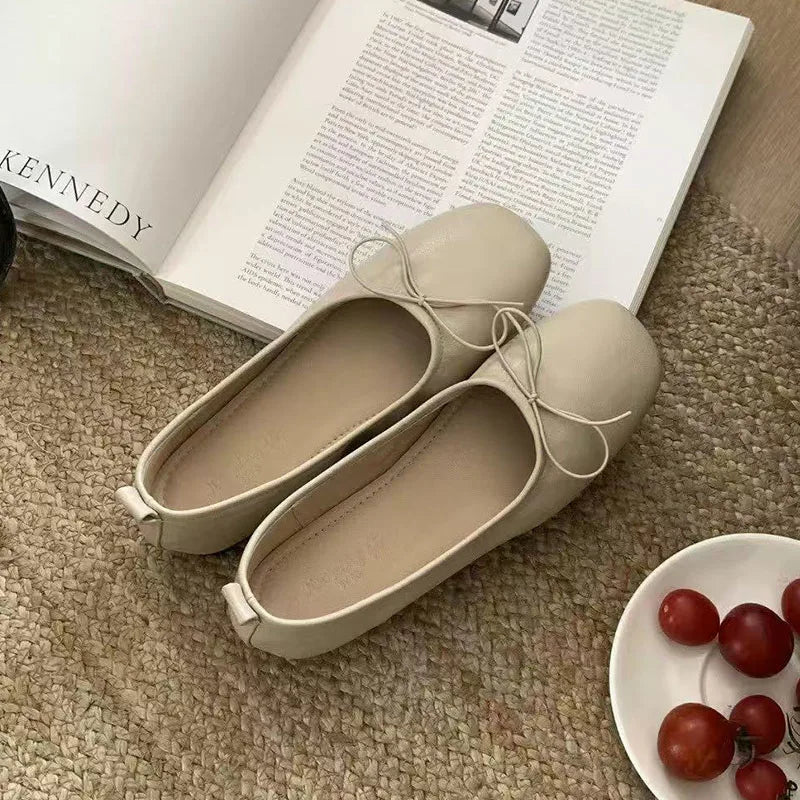 Flats Soft Leather Eelgant Brand Round Toe Shallow Slip On Casual Ballet Shoes