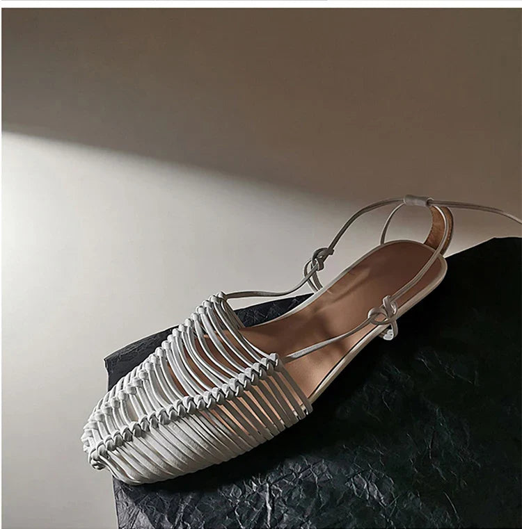 Vintage Woven Hollow Strap Sandals Beautiful Roman Sandals Flat Toe Comfortable Woven Sandals Holiday Party Shoes