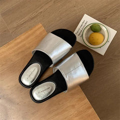 Shoes Slippers Soft Loafers Slides Clogs Woman Comfort Rubber Silver Flat Beach Concise Shoes Silver Ladies' Slip