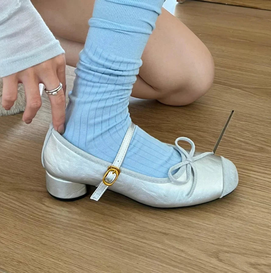 Chunky Low Heels Mary Janes Pink/Silver Patchwork High Heels Ballets Shoes Dance Bridesmade Wedding Ballerinas