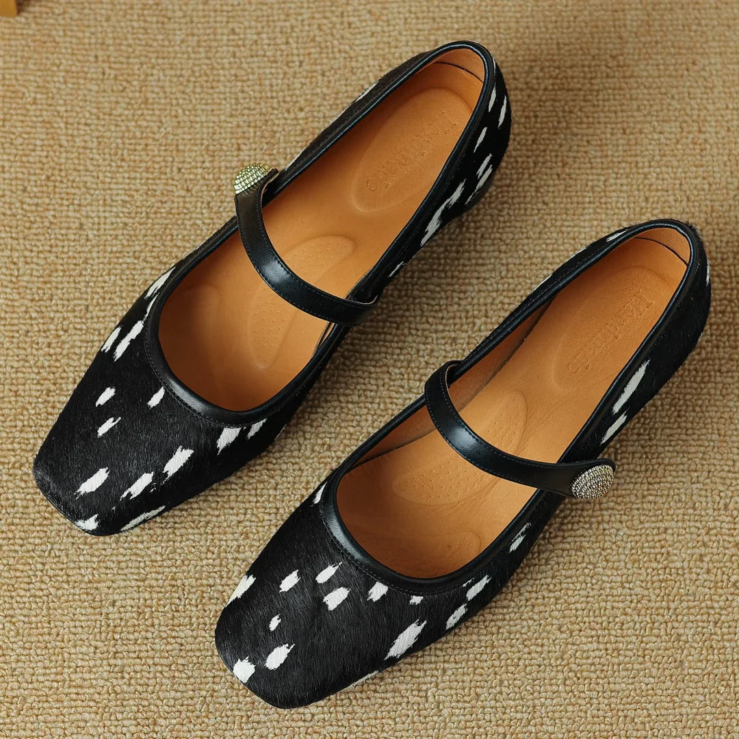 Plus size 34-42 leopard horsehair Mary Jane flats square toe high quality soft comfortable slim elegant shoes hot