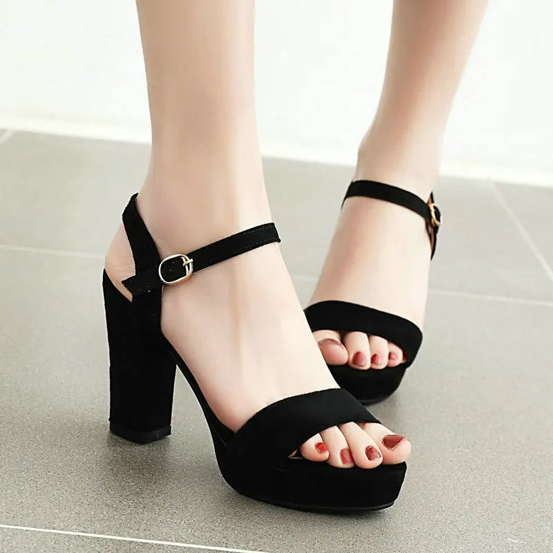 Size 32-43 10cm High Heel Sandals Black Heel Open Toe Sandals Shoes