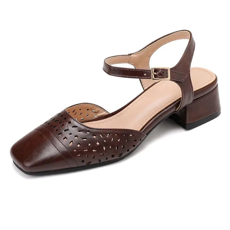 Vintage Square Toe Thick Heels 3.5cm Buckle Strap Breathable Small Size 31 32 33 Sweet Daily Shoes