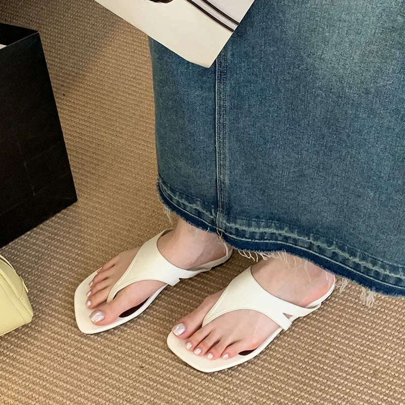 Beach Flip Flops Flats Slippers Shoes Square Toe Flats Slippers Slides Sandals Shoes