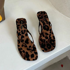 Square Toe 4CM Heels Slippers Slides Sandals Casual Flip flops Thin Heel Slippers