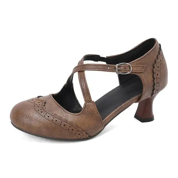 Cross Sandals Buckle High Heels Black Shoes