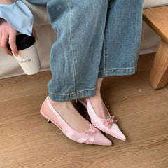 Butterfly-Knot Medium Heels Pumps Shoes Slingbacks Footwear Shallow Thin Heels Shoes Sandals