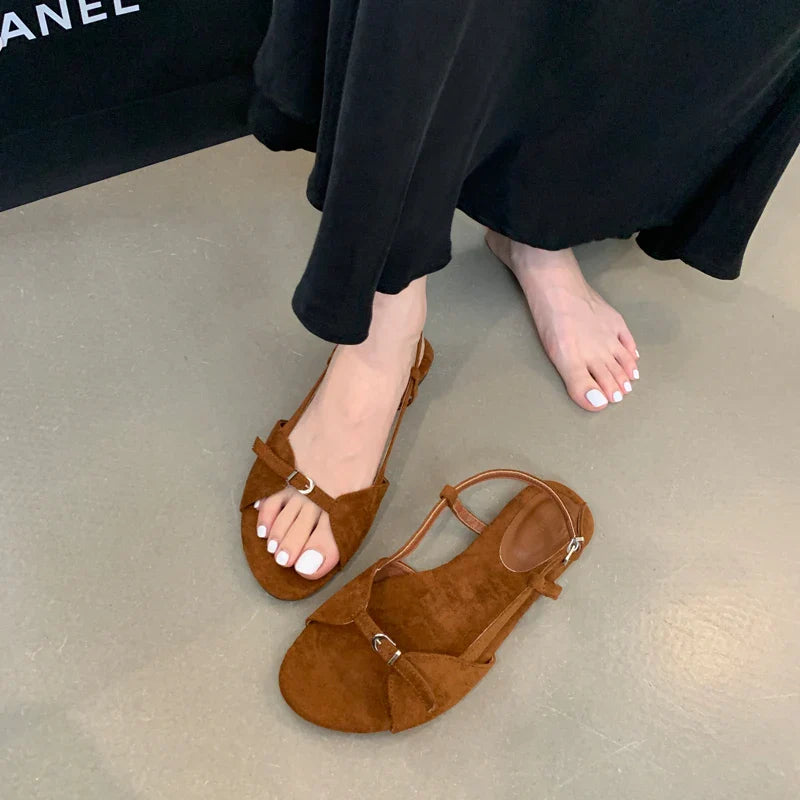 Silver Sandals Flats Brown Belt Buckle Shoes Flats Sandal Comforts Sandalias De Mujer