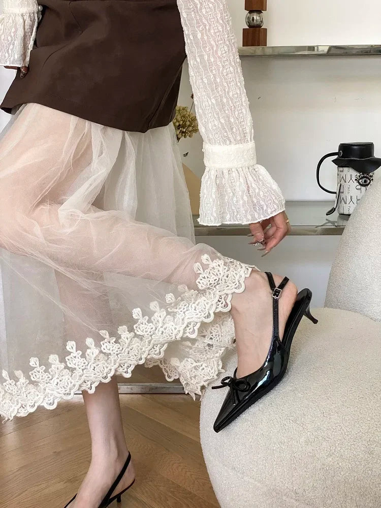 Style Thin Low Heels Butterfly-knot Woman Pumps Elegant Pointed Toe Buckle Strap Party Wedding