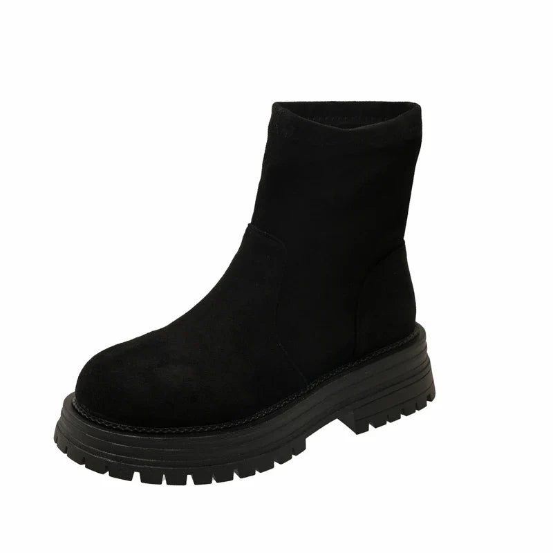 Chelsea Ankle Boots Suede Snow Short Botas Platform Mid Heels Shoes Brand Casual Sport Boots