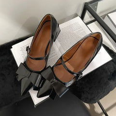 Bow Pointed Toe Mary Jane Shoes Chunky Heel Elegant Office Shoes Comfy Pumps Fashions Retro High Heels