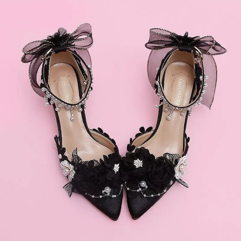 Lolita Brode Shoes Pearl Rhinestone Pink High Heels
