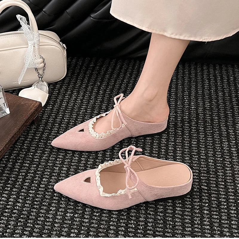 Pointed Toe Mules Slippers Casual Dress Street Style Slip On Shoes
