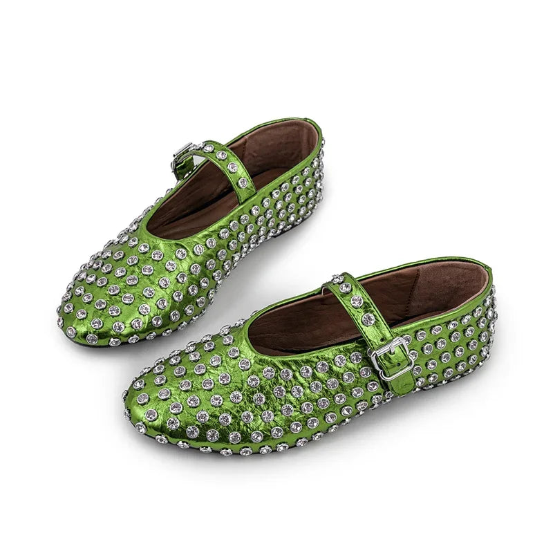 Casual Comfort Flat Mary Jane Single Shoes European and American Rivet Buckle Shoes Dance Shoes
