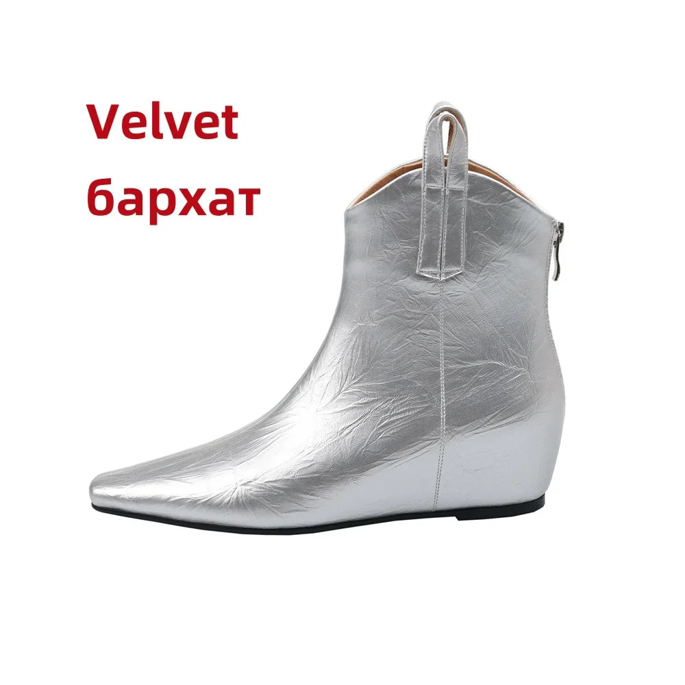 Elegant Wedges High Heels Ankle Boots Pointed Toe Office Pumps Side Zipper Easy Wear Short Warm Boots Shoes