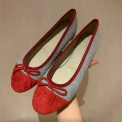 Suede Ballet Flats Cute Bow Decorated Loafers Elegant Mary Jane Shoes