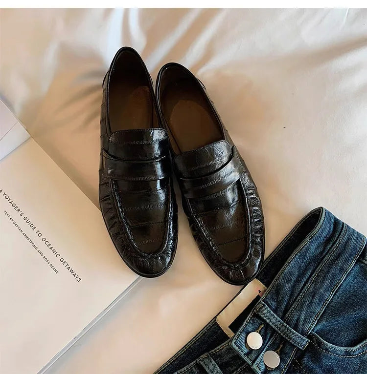 Pleated Design Loafers Comfort Low-Heel Flats