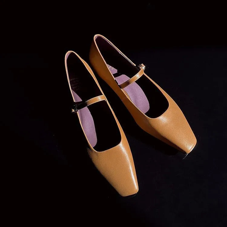 Genuine Leather Mary Jane Shoes Sandals Buckle with Square Toe Soft Bottom Shoes
