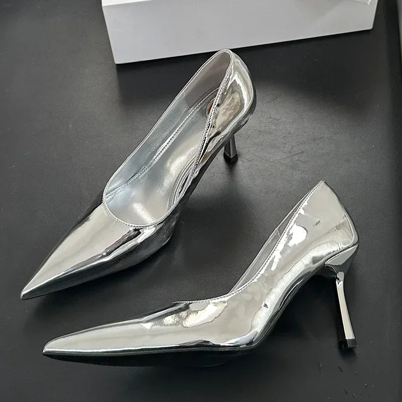 Patent Leather Pointed Toe Thin High Heels Elegant Party Shoes