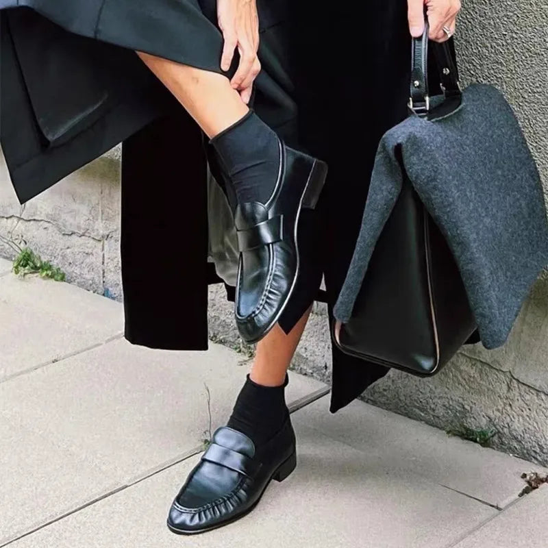 Pleated Design Loafers Comfort Low-Heel Flats